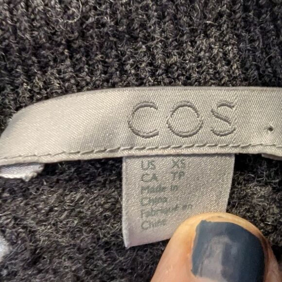 COS Cut-Out gray turtleneck Boiled Wool Tunic sweater crochet ribbed size S cozy - Picture 8 of 12